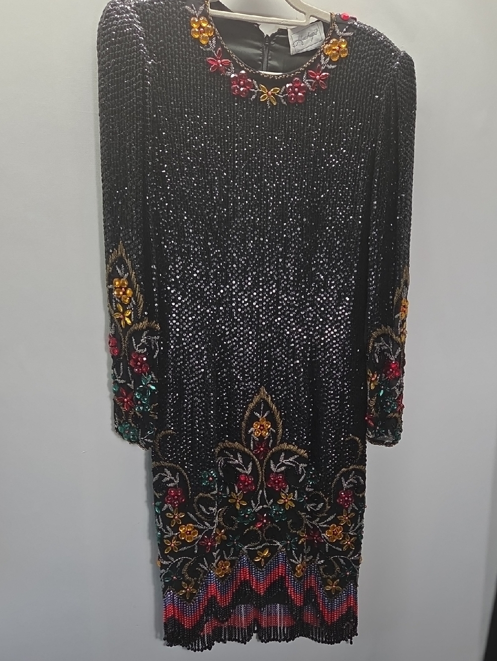 Alfred Angelo 100% Silk Beaded Black Cocktail Dress VINTAGE 80s Size 10